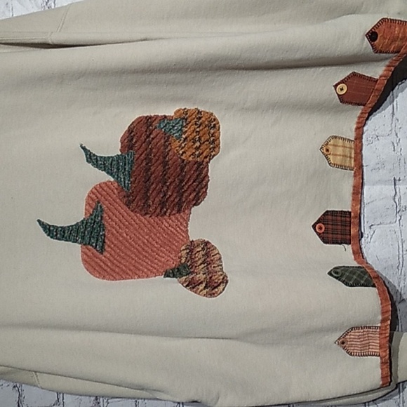 Vintage Jerzees Upcycled Fall Pumpkin Sweatshirt Halloween Embroidered Applique - Picture 2 of 4